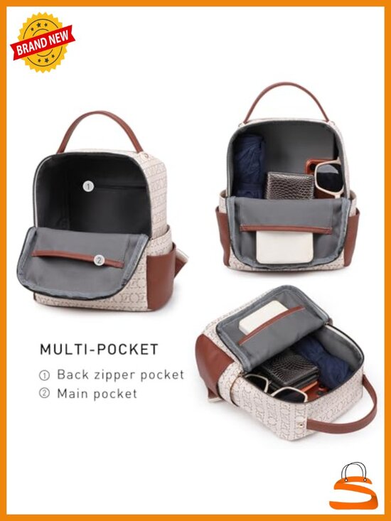 Small Vegan Leather Backpack Purse with Multiple Pockets - Daypack for Women